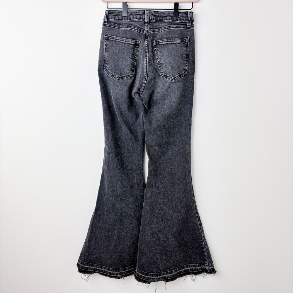 Black Flare Jeans Womens 27 Y2K Grunge Indie Festival Raw‎ Hem Goth Rocker - Picture 4 of 8